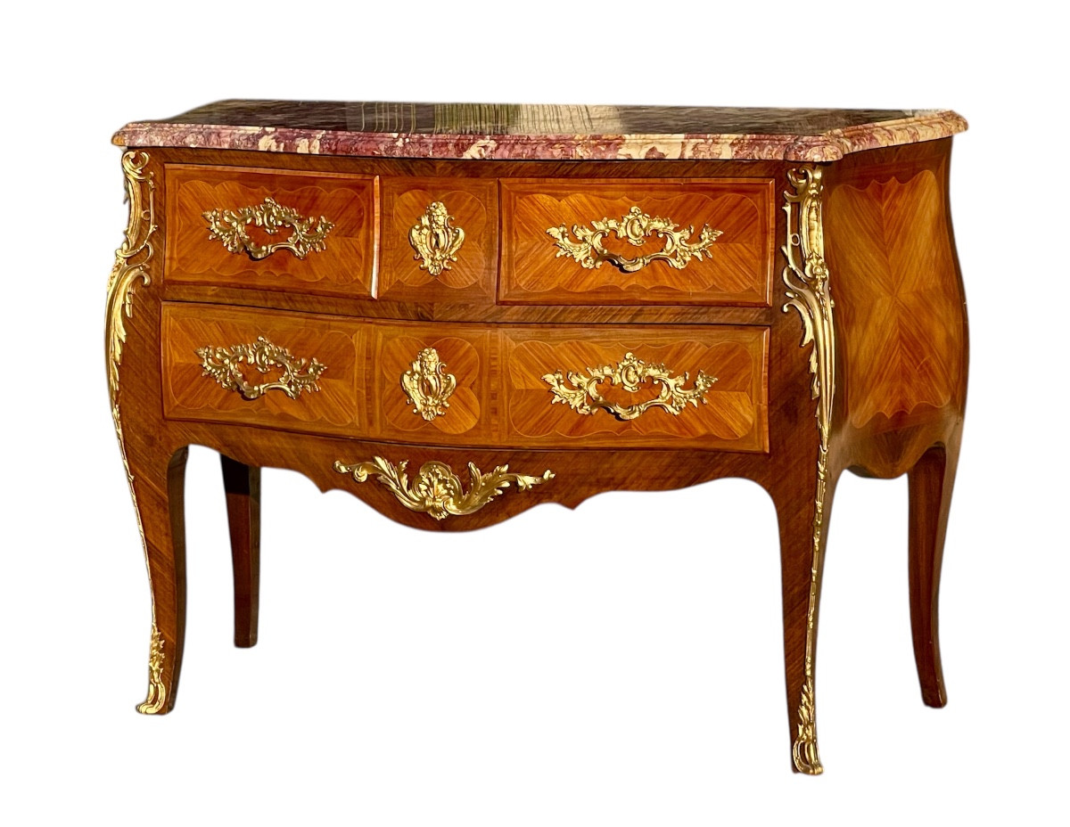 Louis XV Style Marquetry Chest Of Drawers-photo-4