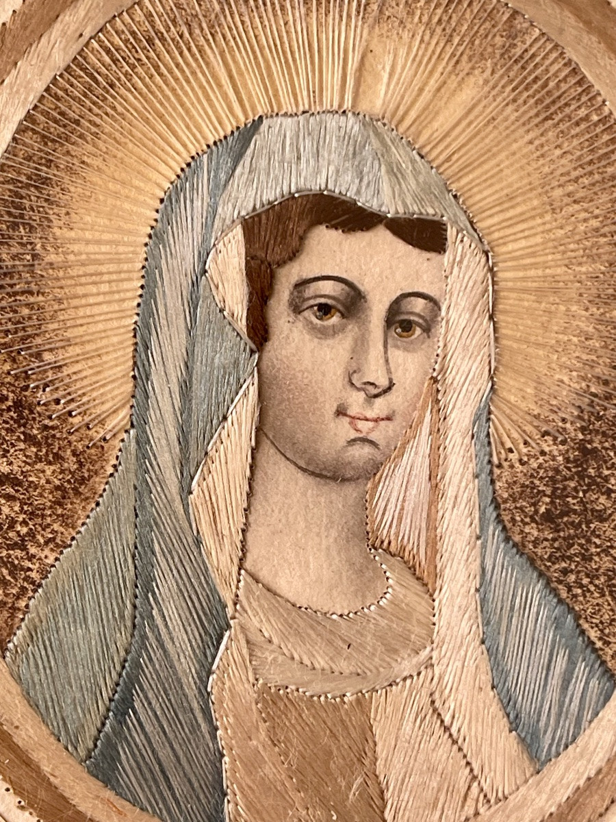 XVIIe - Paire de portraits Religieux en Broderie-photo-4