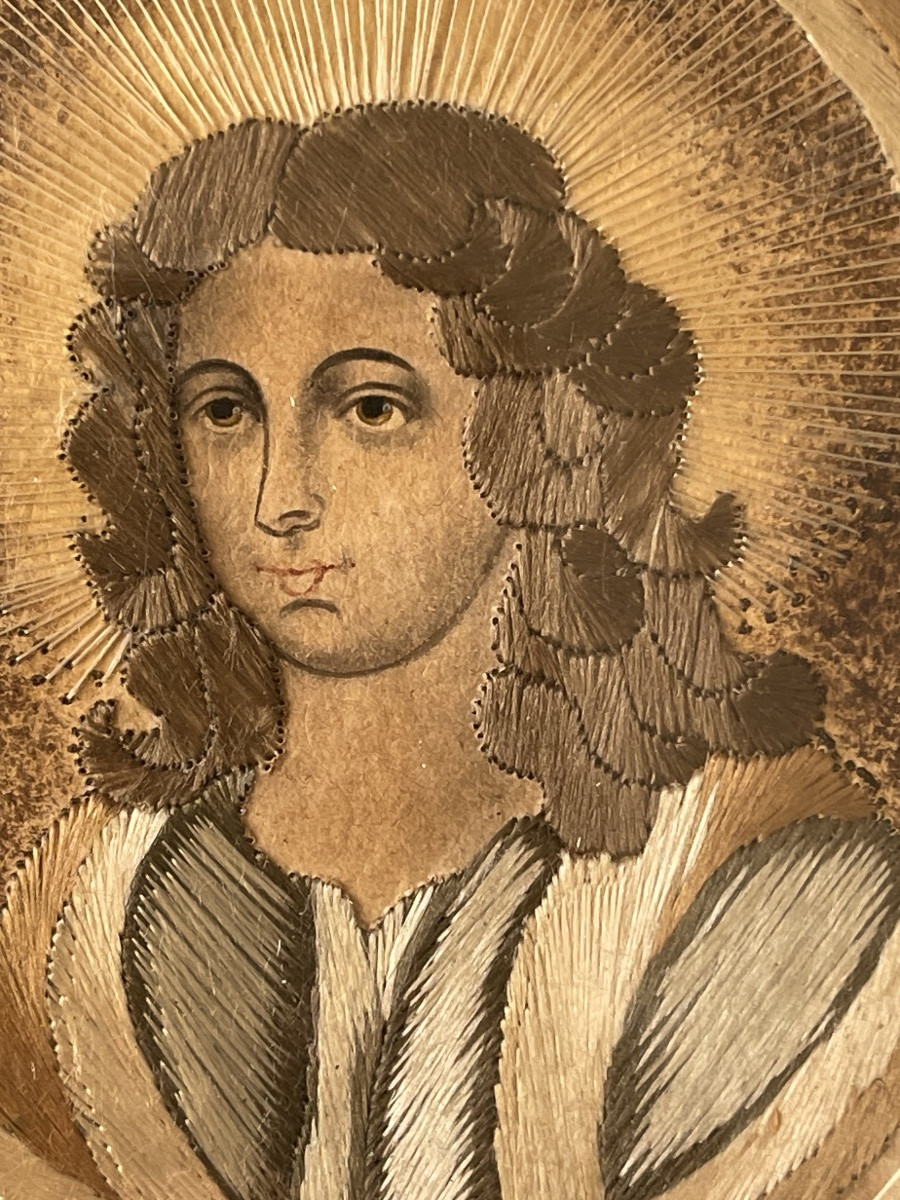 XVIIe - Paire de portraits Religieux en Broderie-photo-3