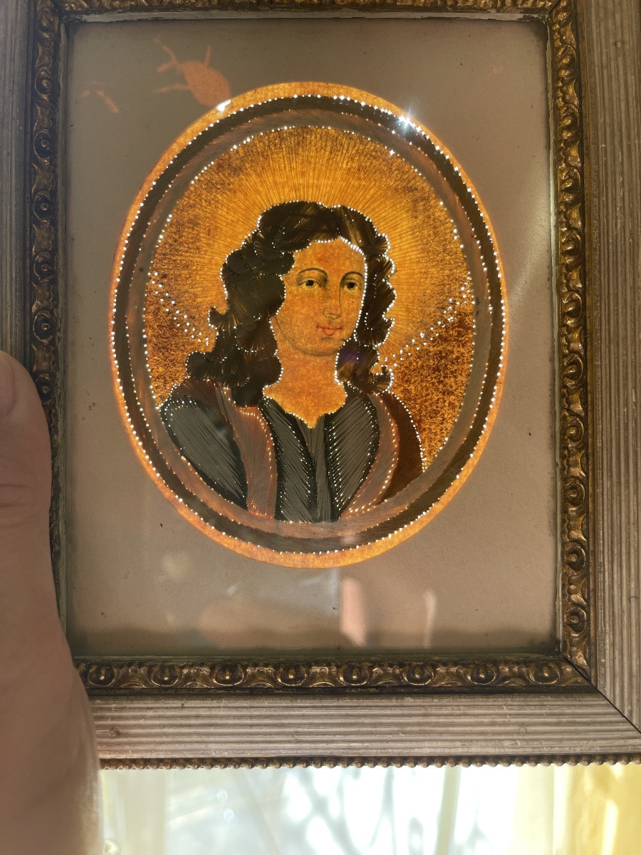 XVIIe - Paire de portraits Religieux en Broderie-photo-6