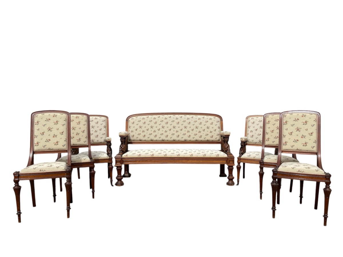 7-piece Living Room Set In Renaissance Style Walnut -photo-2