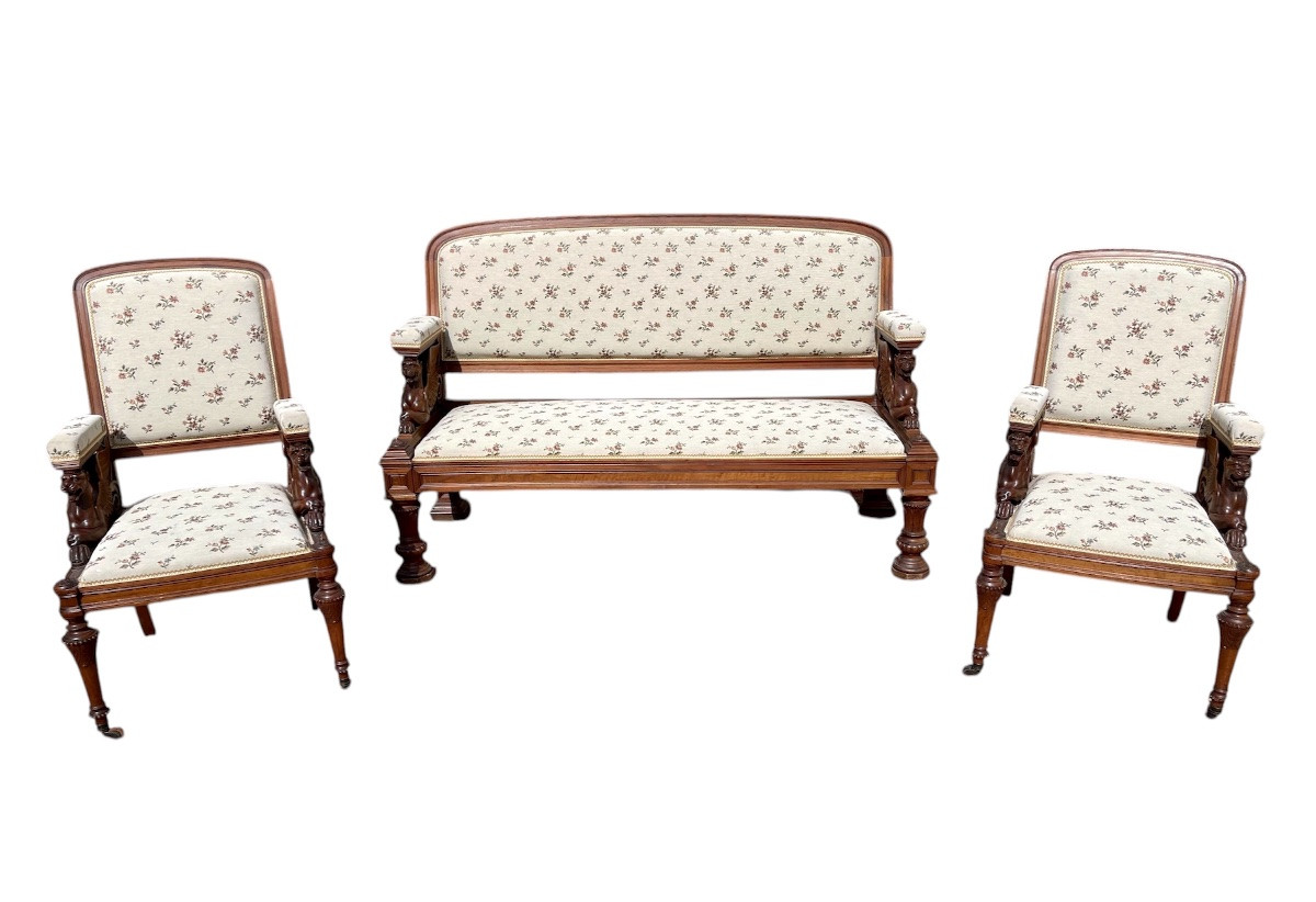 7-piece Living Room Set In Renaissance Style Walnut -photo-3