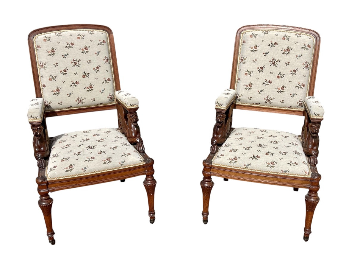 7-piece Living Room Set In Renaissance Style Walnut -photo-4