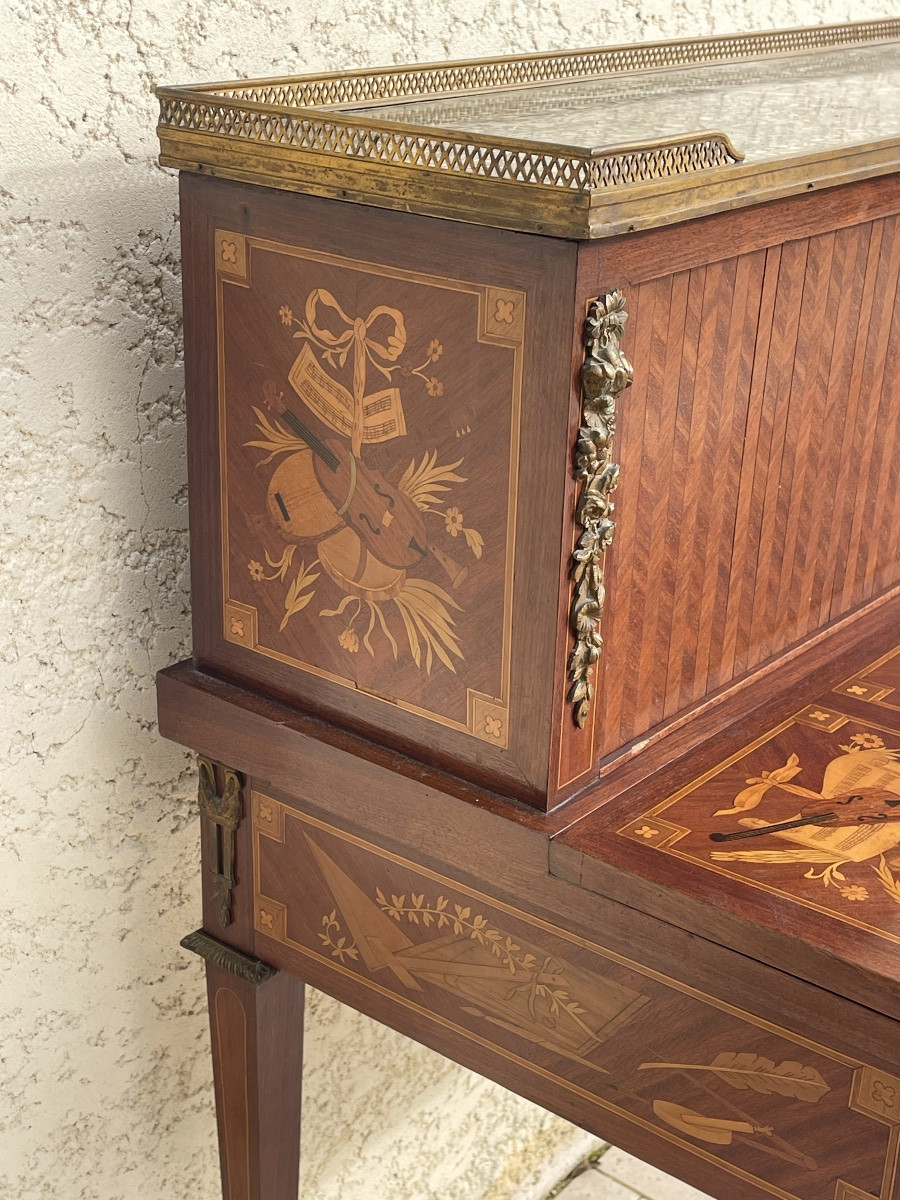 Bureau / Bonheur du jour en Marqueterie Style Louis XVI-photo-7