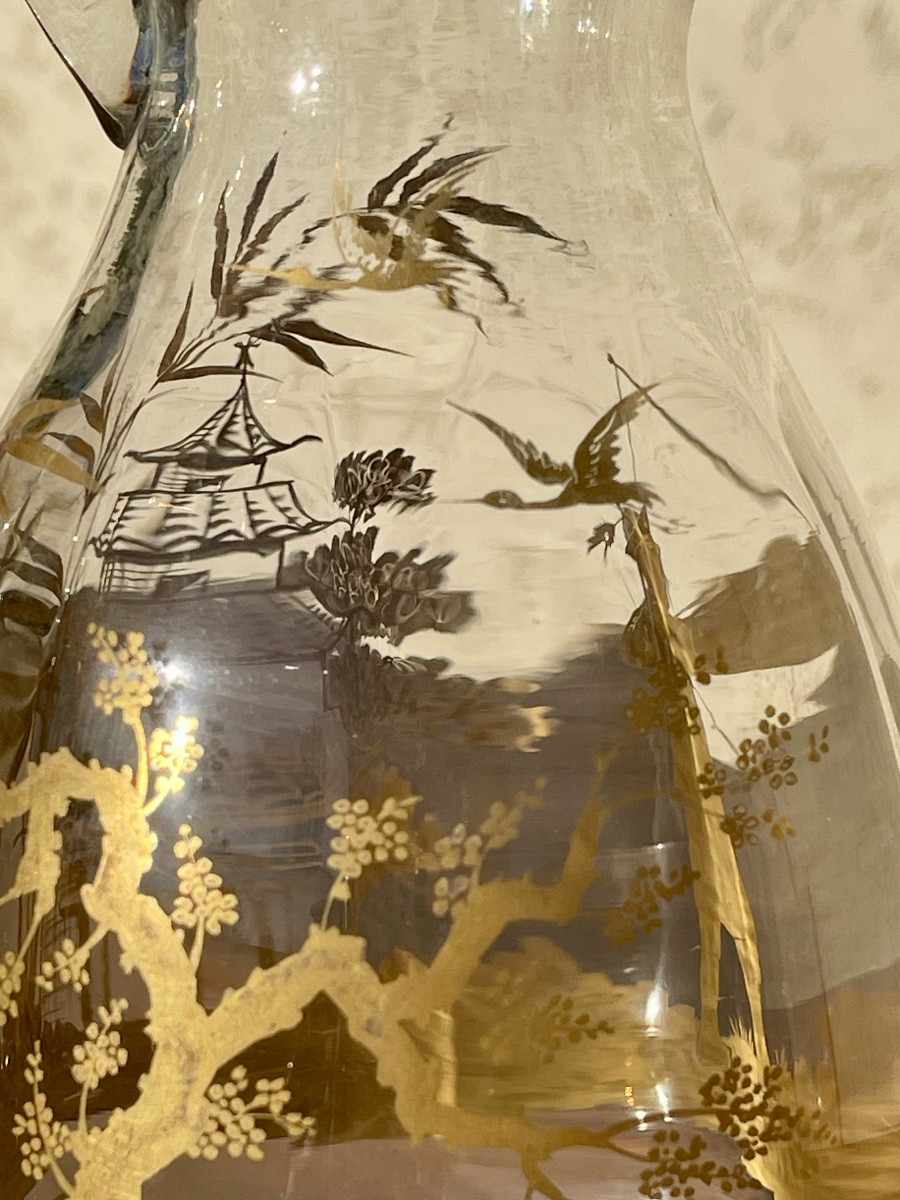 A. Clain & Perrier Fils - Crystal Carafe/pitcher With Japanese-style Decoration-photo-3