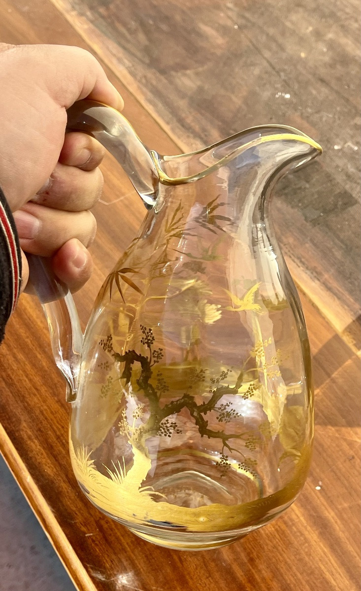 A. Clain & Perrier Fils - Crystal Carafe/pitcher With Japanese-style Decoration-photo-8