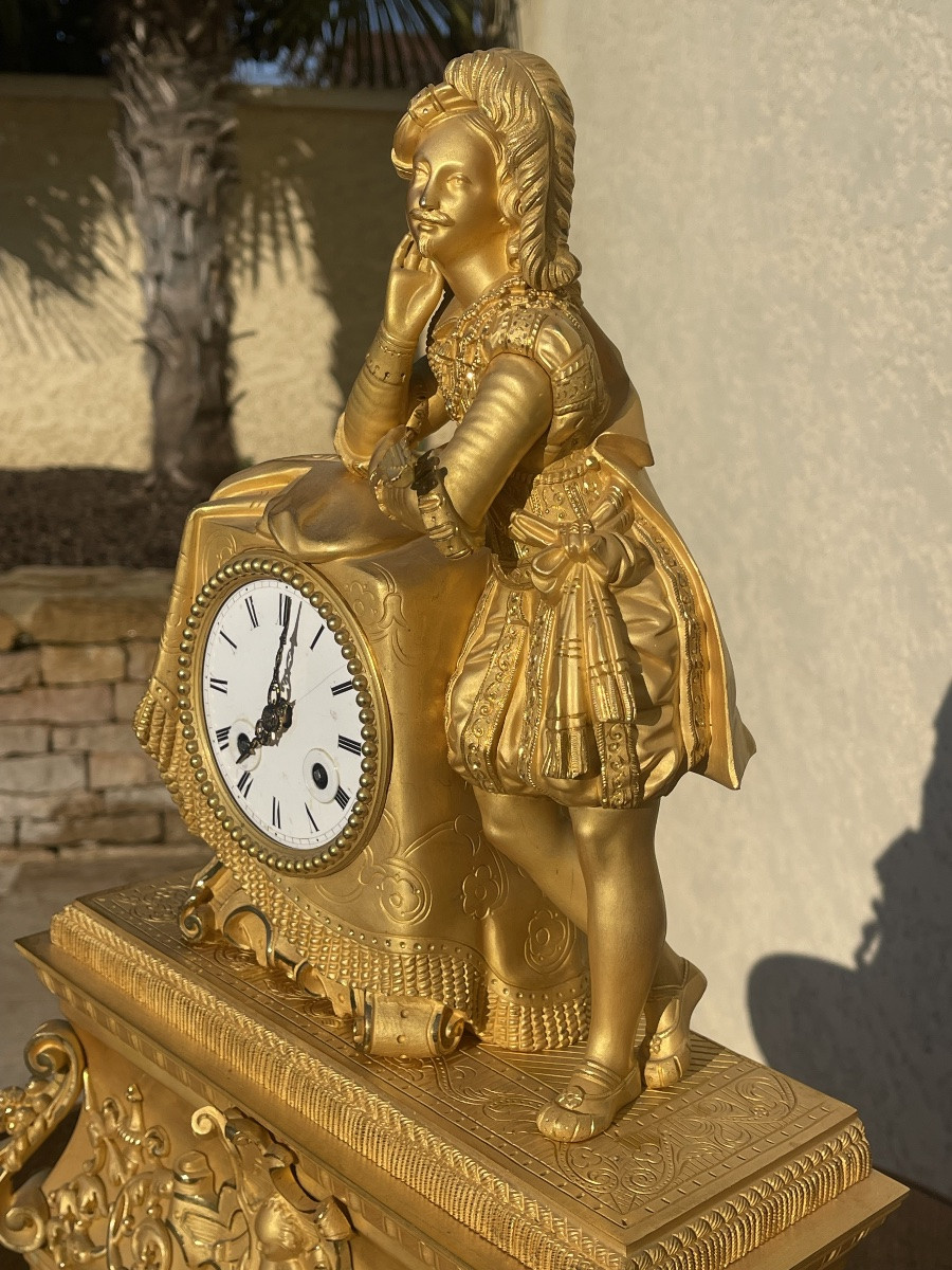 Gilt Bronze Clock, Man With The Mandolin-photo-4