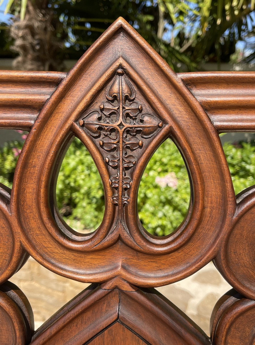 Unique! 4 Gothic  Style Walnut Armchairs + Footstools-photo-4