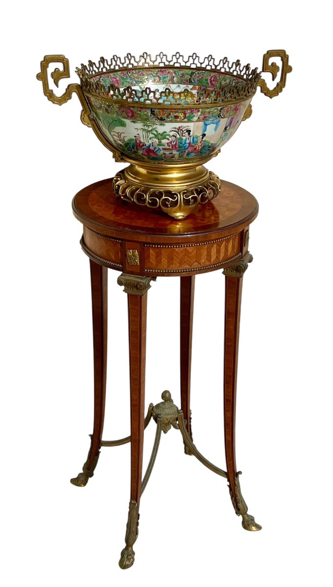 Henri Picard - Canton Chinese Porcelain Basin Sheathed In Bronze-photo-2