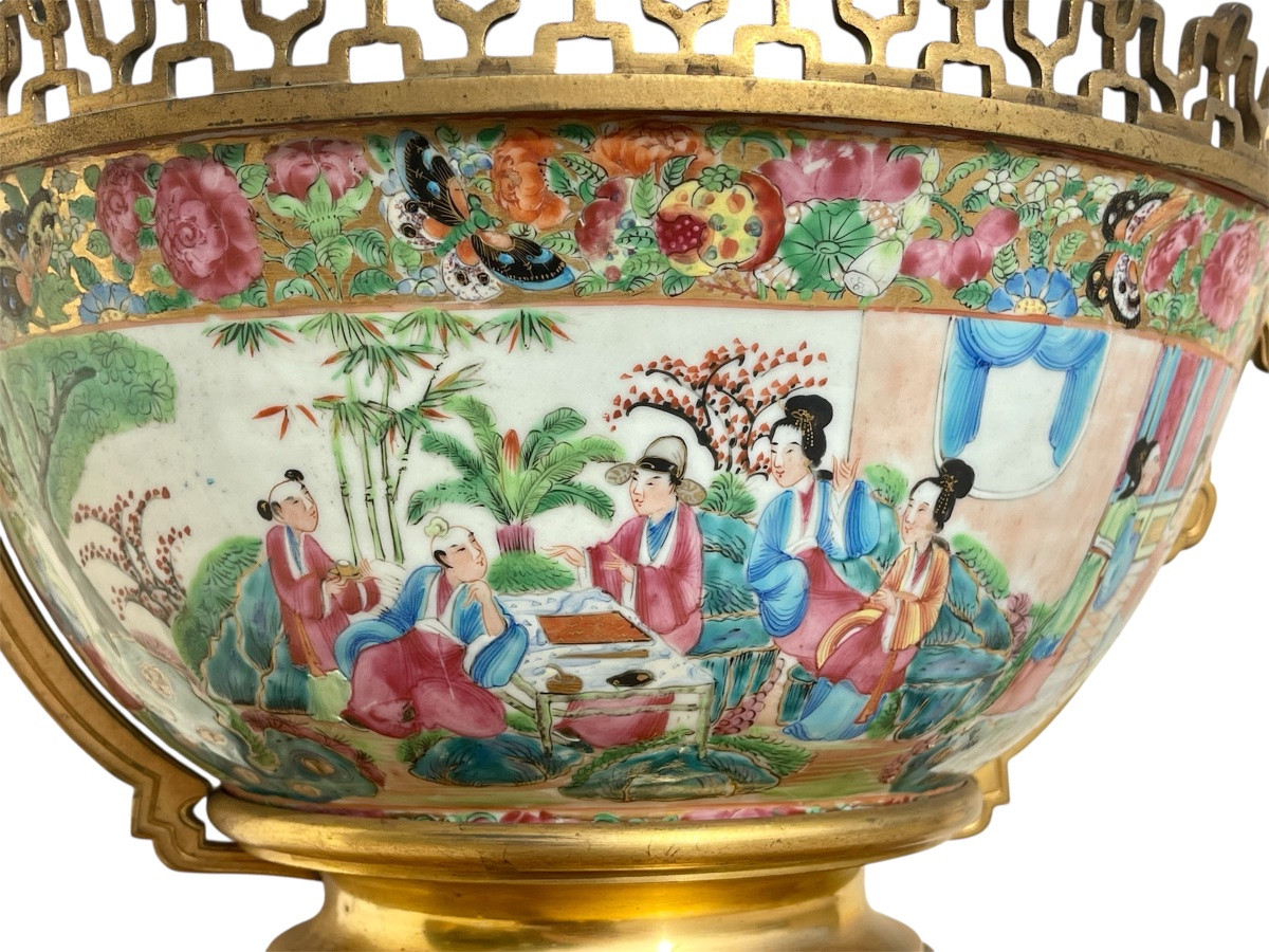 Henri Picard - Canton Chinese Porcelain Basin Sheathed In Bronze-photo-3