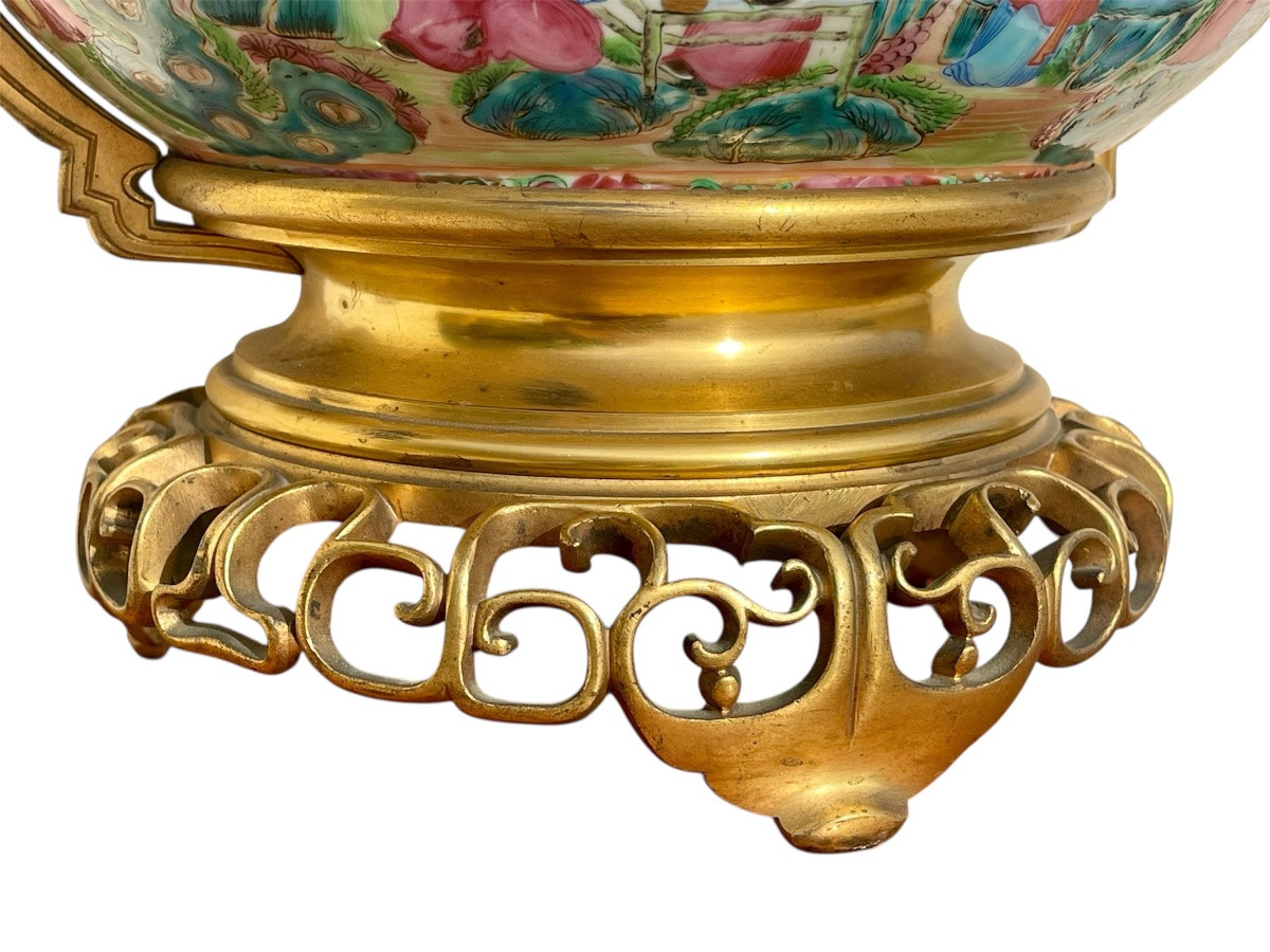 Henri Picard - Canton Chinese Porcelain Basin Sheathed In Bronze-photo-2