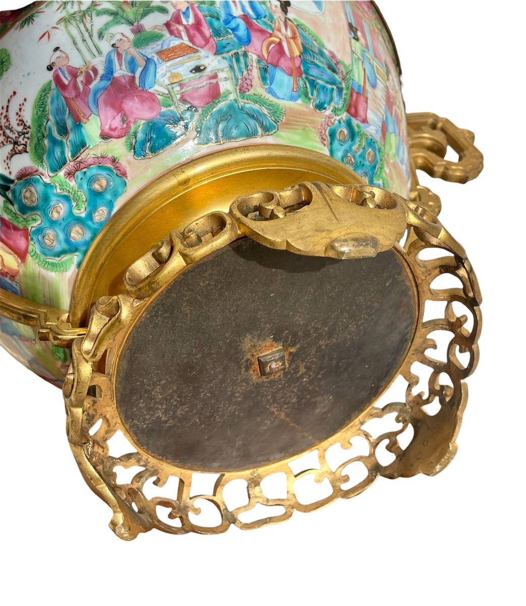 Henri Picard - Canton Chinese Porcelain Basin Sheathed In Bronze-photo-7