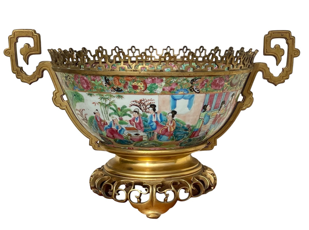 Henri Picard - Canton Chinese Porcelain Basin Sheathed In Bronze