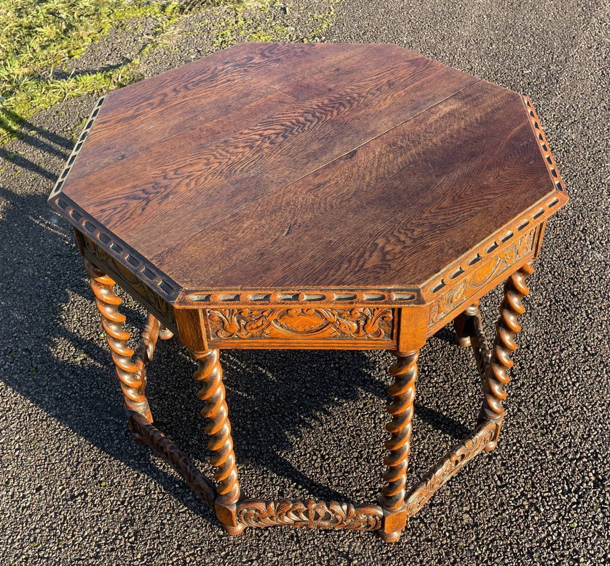 Table Octogonale en chêne Style Louis XIII-photo-2