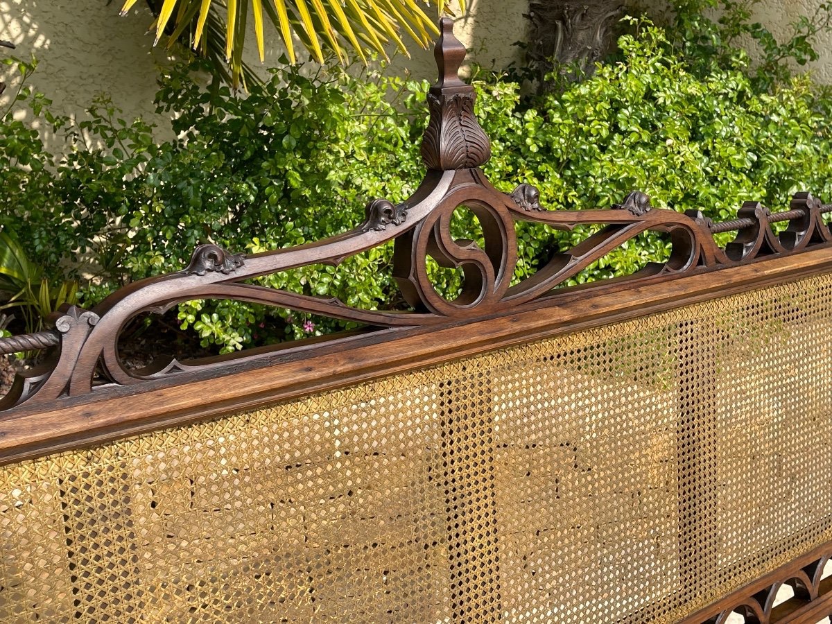 Banc Gothique en Noyer et Cannage -photo-3