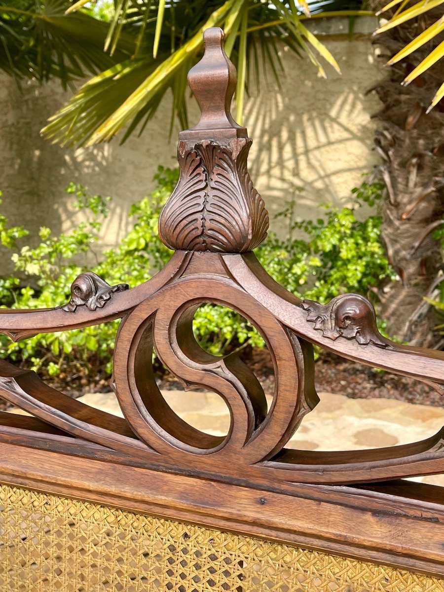 Banc Gothique en Noyer et Cannage -photo-4