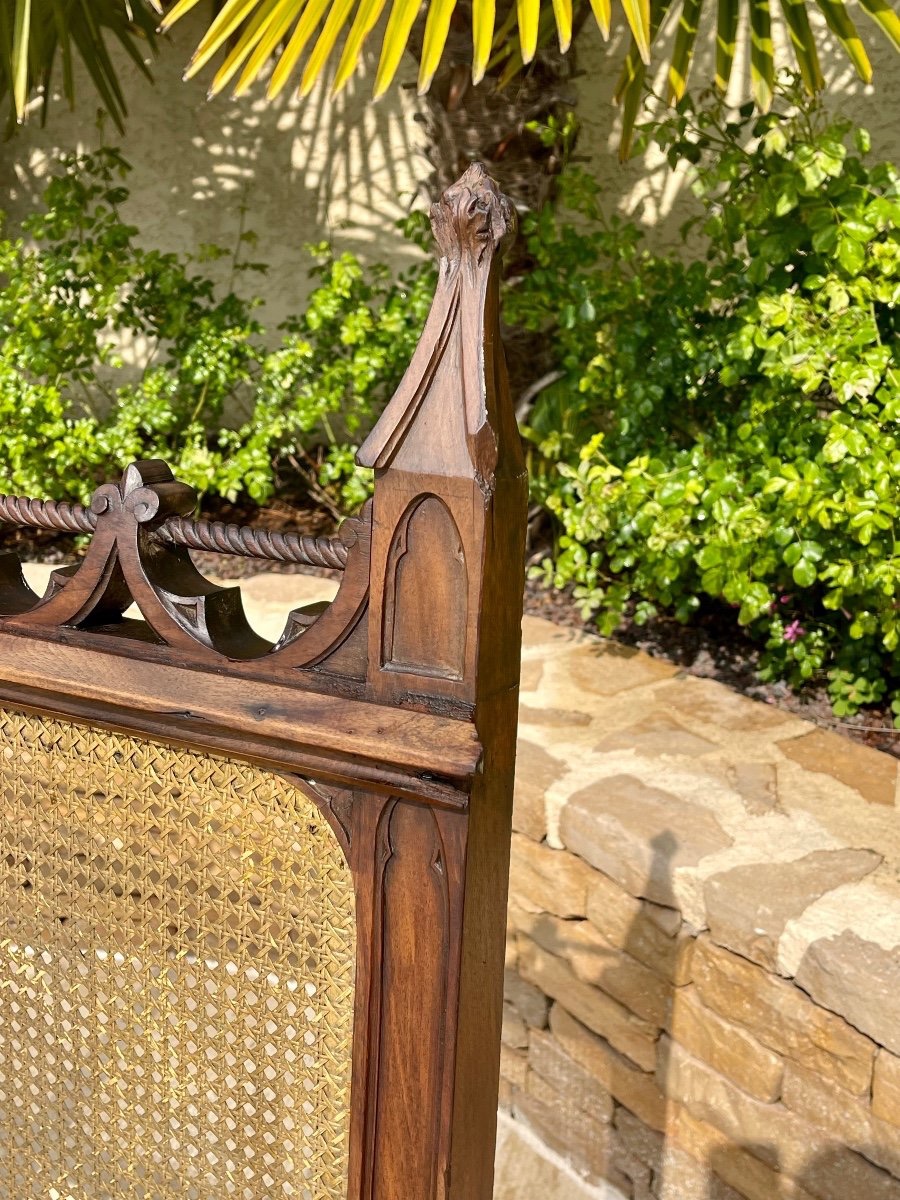 Banc Gothique en Noyer et Cannage -photo-1