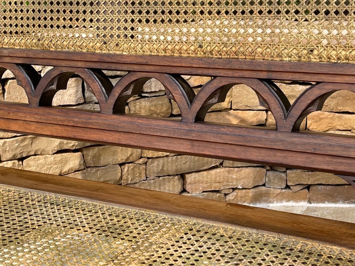 Banc Gothique en Noyer et Cannage -photo-4