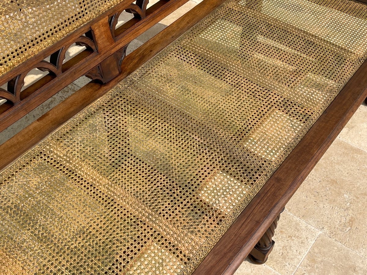 Banc Gothique en Noyer et Cannage -photo-5