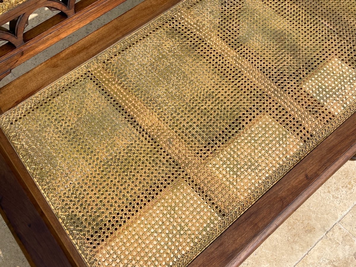 Banc Gothique en Noyer et Cannage -photo-6