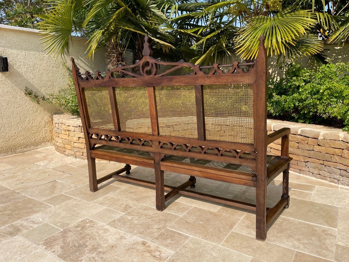 Banc Gothique en Noyer et Cannage -photo-8