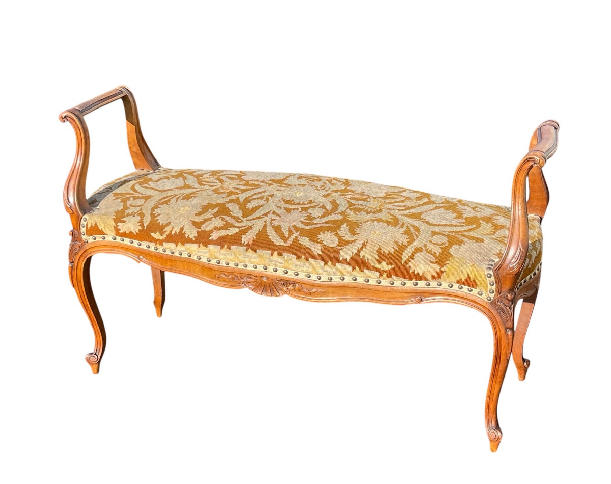 Banquette en Noyer Style Louis XV-photo-2