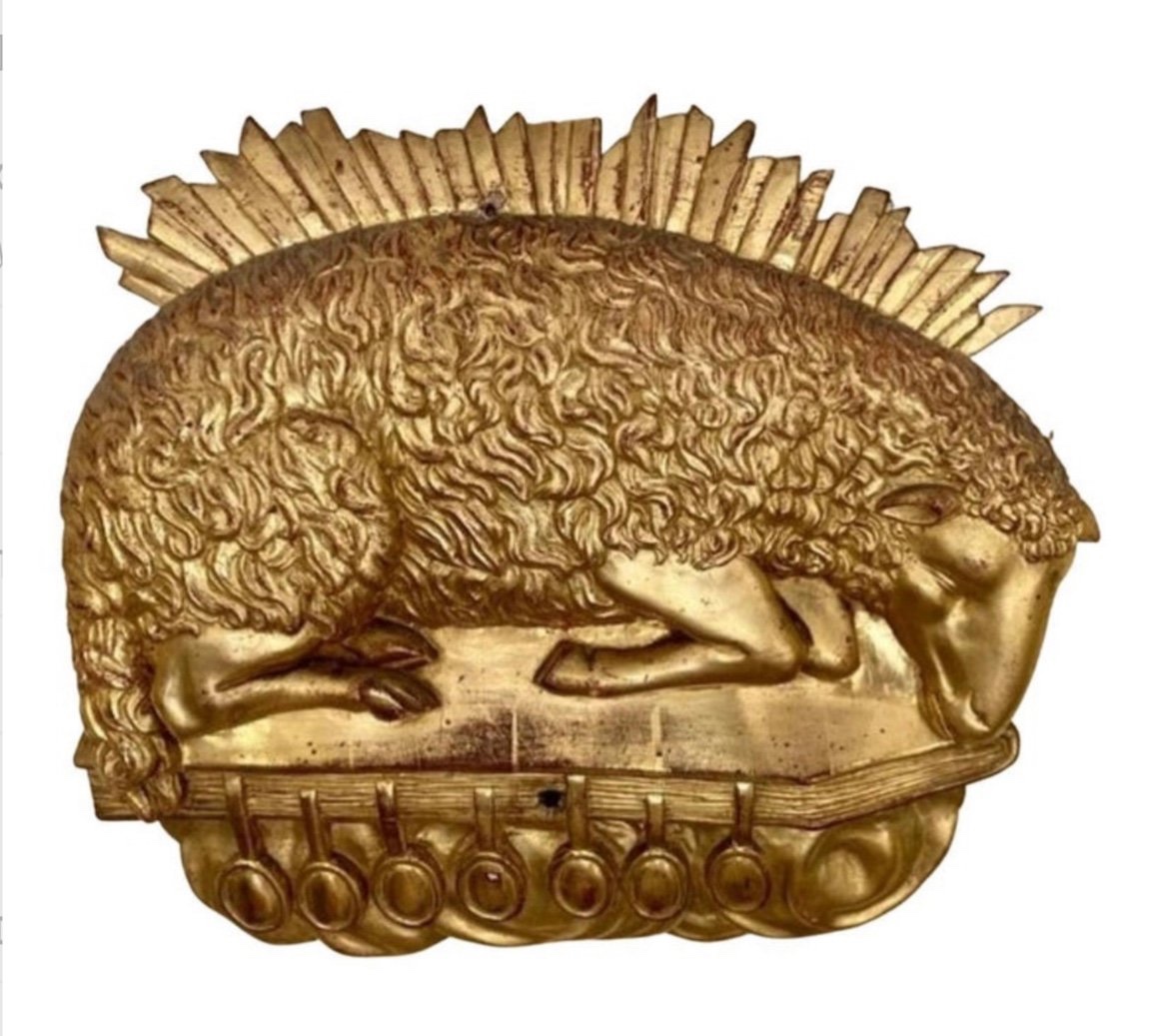 18th Century - Sculpture "the Paschal Lamb And The Seven Seals"