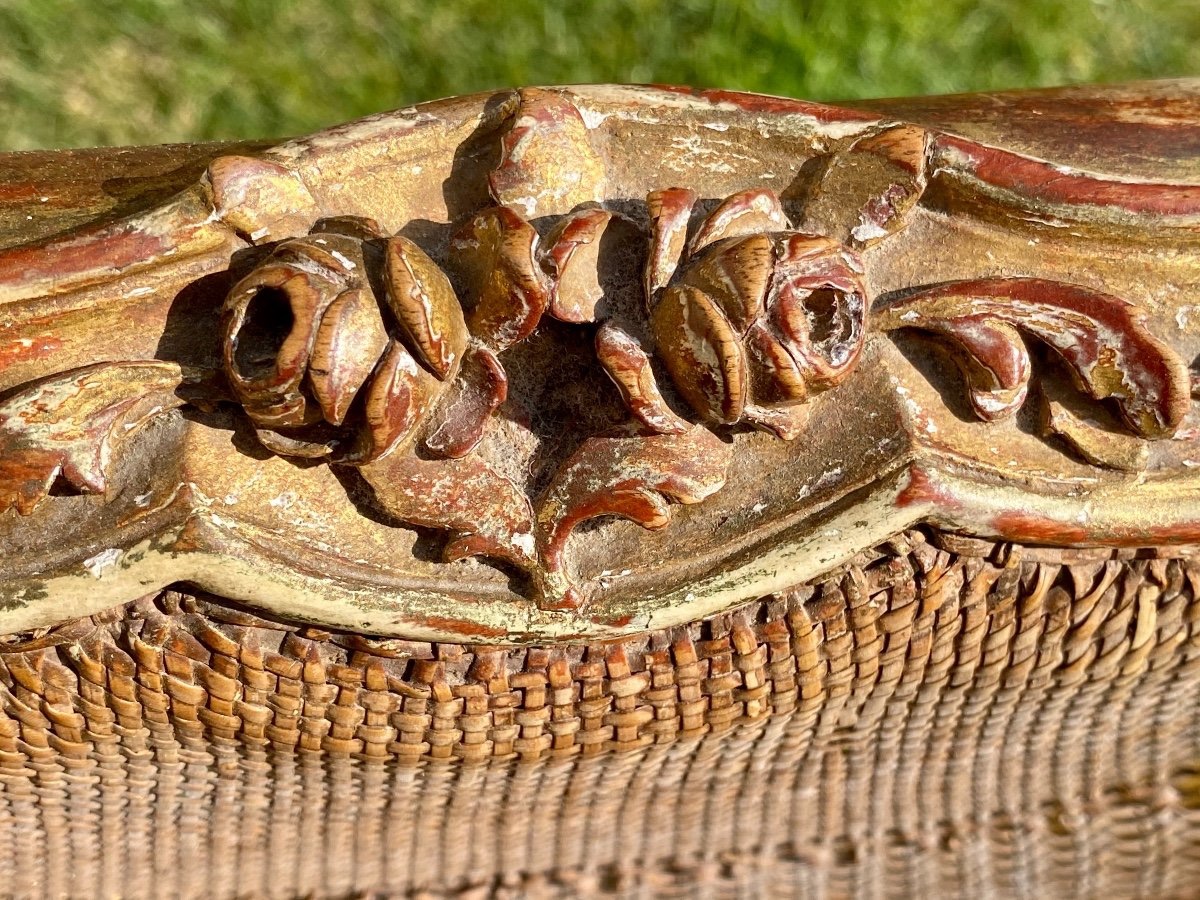 Petite Banquette Bois Doré & Cannage Style Louis XVI -photo-4