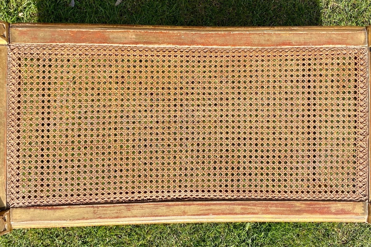 Petite Banquette Bois Doré & Cannage Style Louis XVI -photo-2