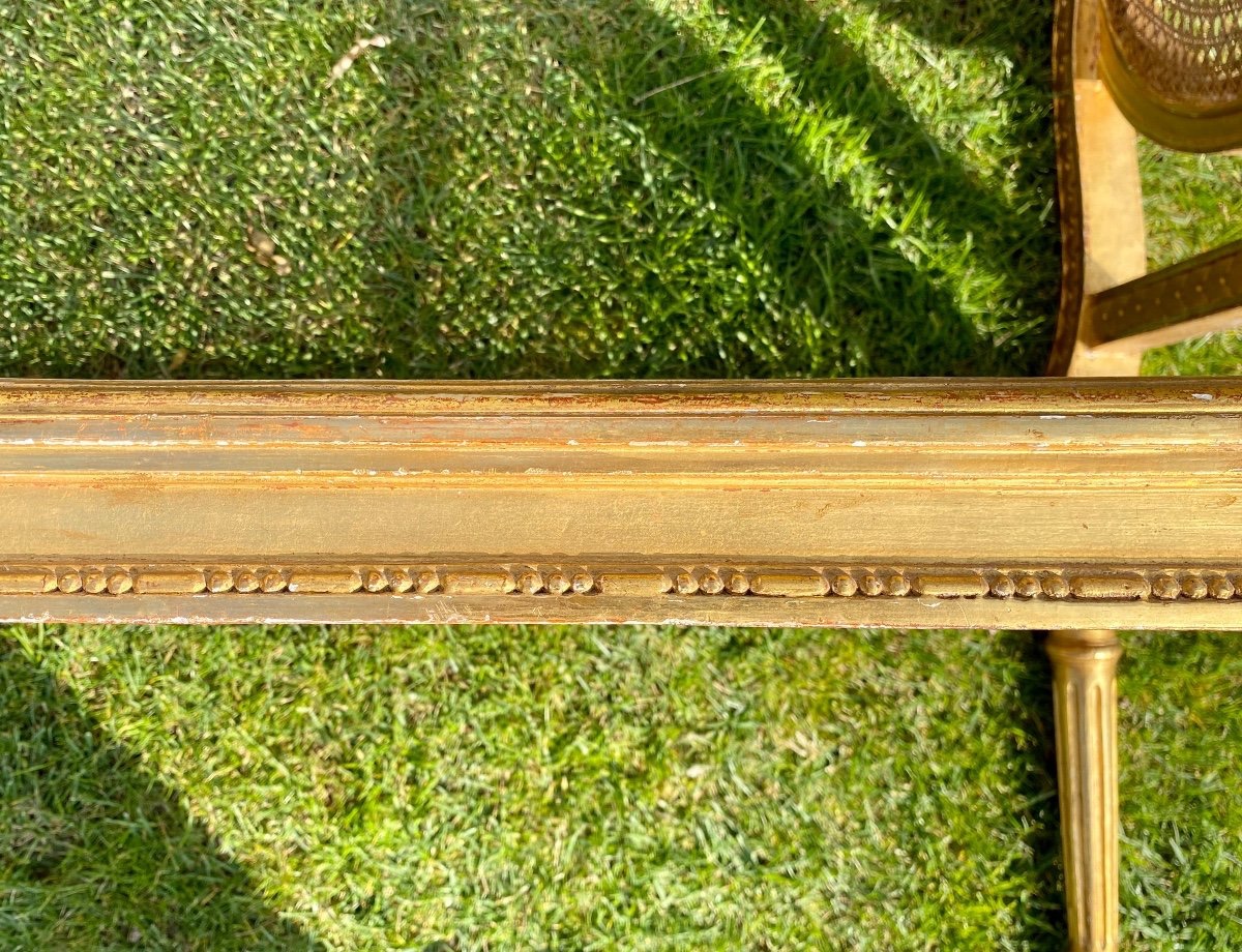 Petite Banquette Bois Doré & Cannage Style Louis XVI -photo-4