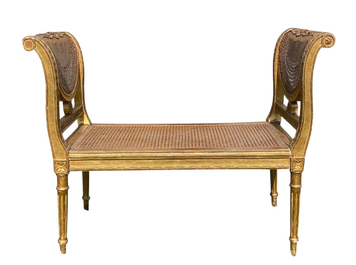 Petite Banquette Bois Doré & Cannage Style Louis XVI 