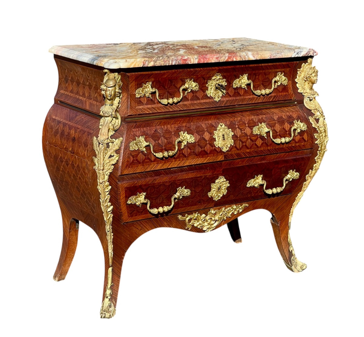 A. BASTET - Commode en Marqueterie Style Louis XV / Nap III