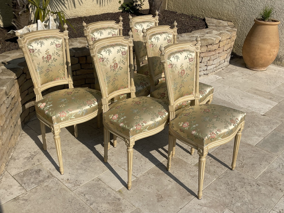 6 chaises laquées de style Louis XVI -photo-2