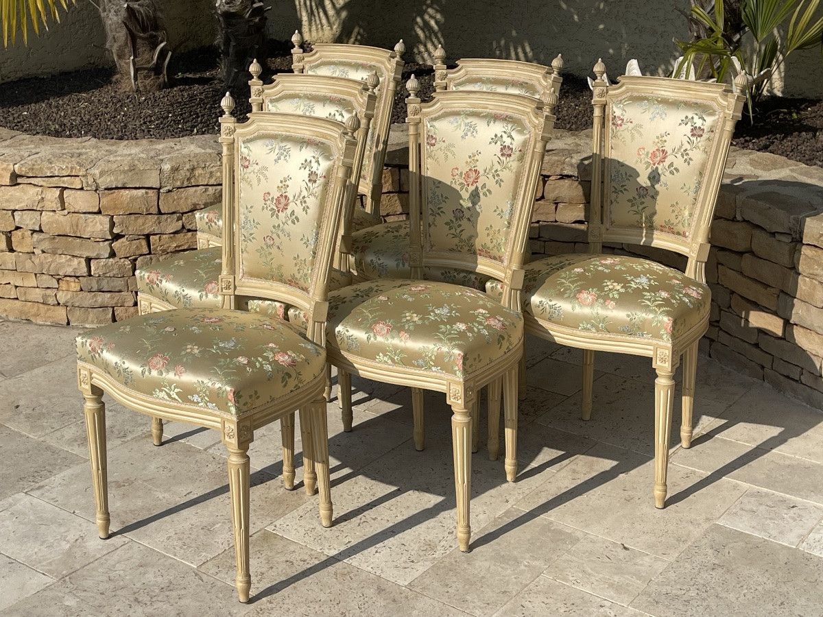 6 chaises laquées de style Louis XVI -photo-3