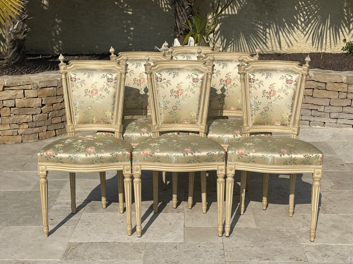 6 chaises laquées de style Louis XVI -photo-8