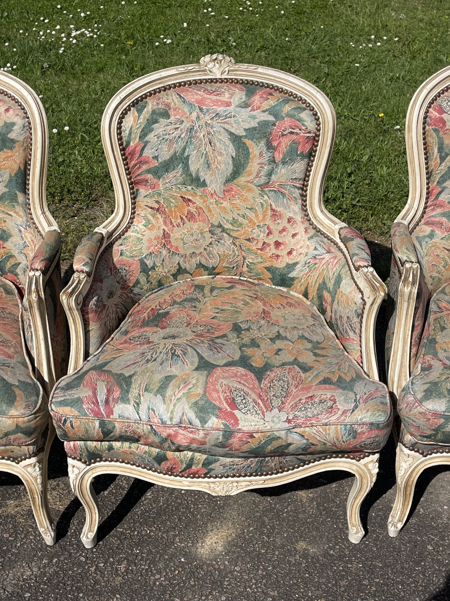 Suite 4 Armchairs/ Bergères Style Louis XV-photo-3