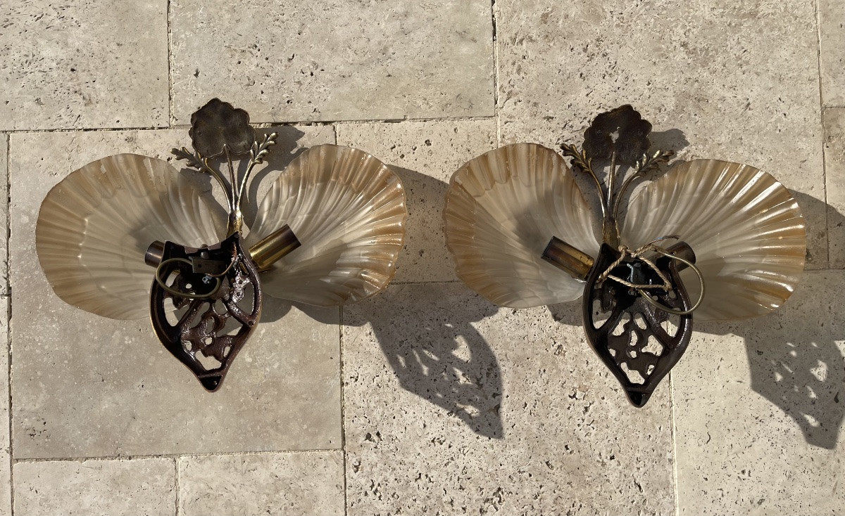 Pair Of Hollywood Regency Art Deco Wall Lights-photo-3