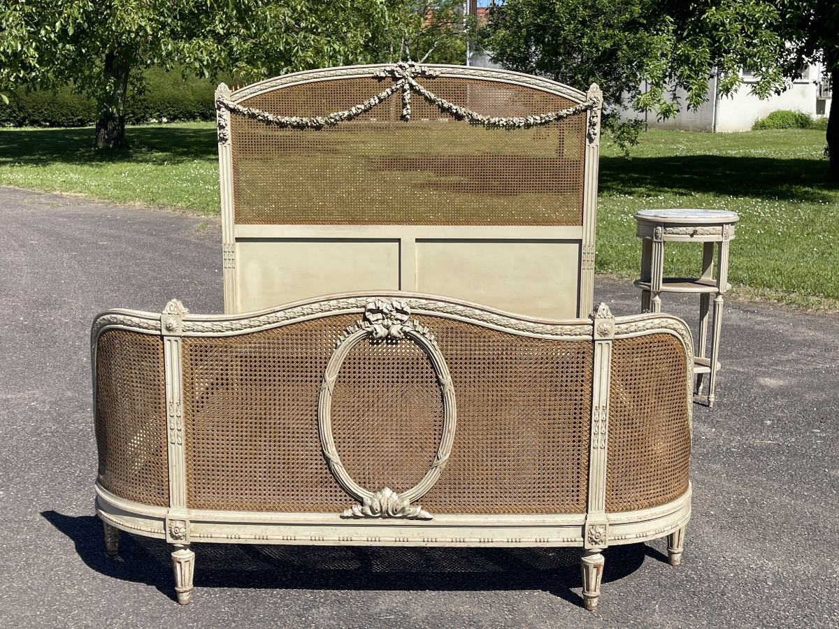 Louis XV Style Lacquered Bed And Bedside Table-photo-2