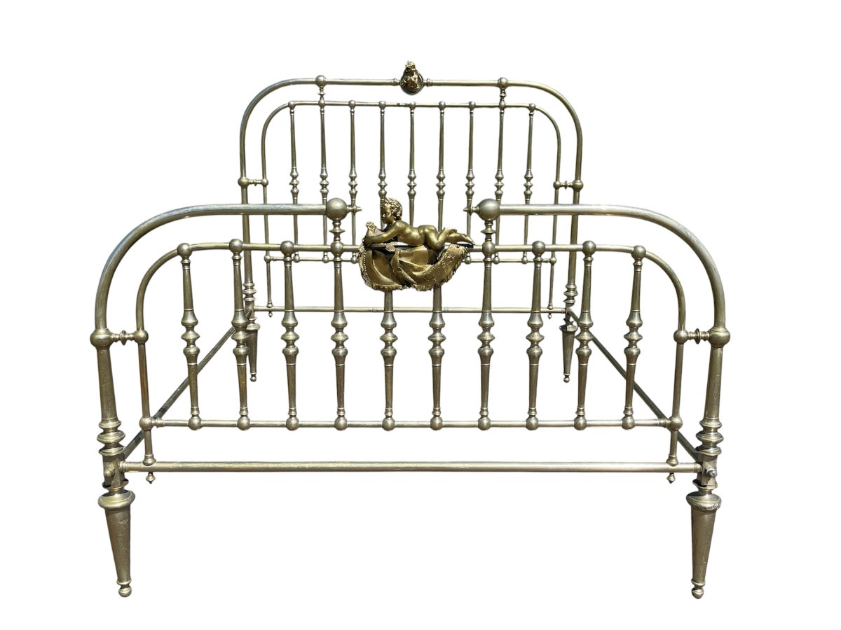 Large Brass And Gilt Bronze Bed Louis XVI Style-photo-2