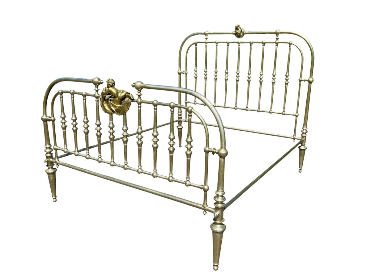Large Brass And Gilt Bronze Bed Louis XVI Style-photo-3