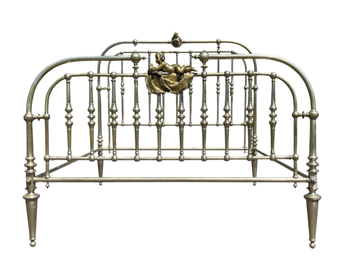 Large Brass And Gilt Bronze Bed Louis XVI Style-photo-4