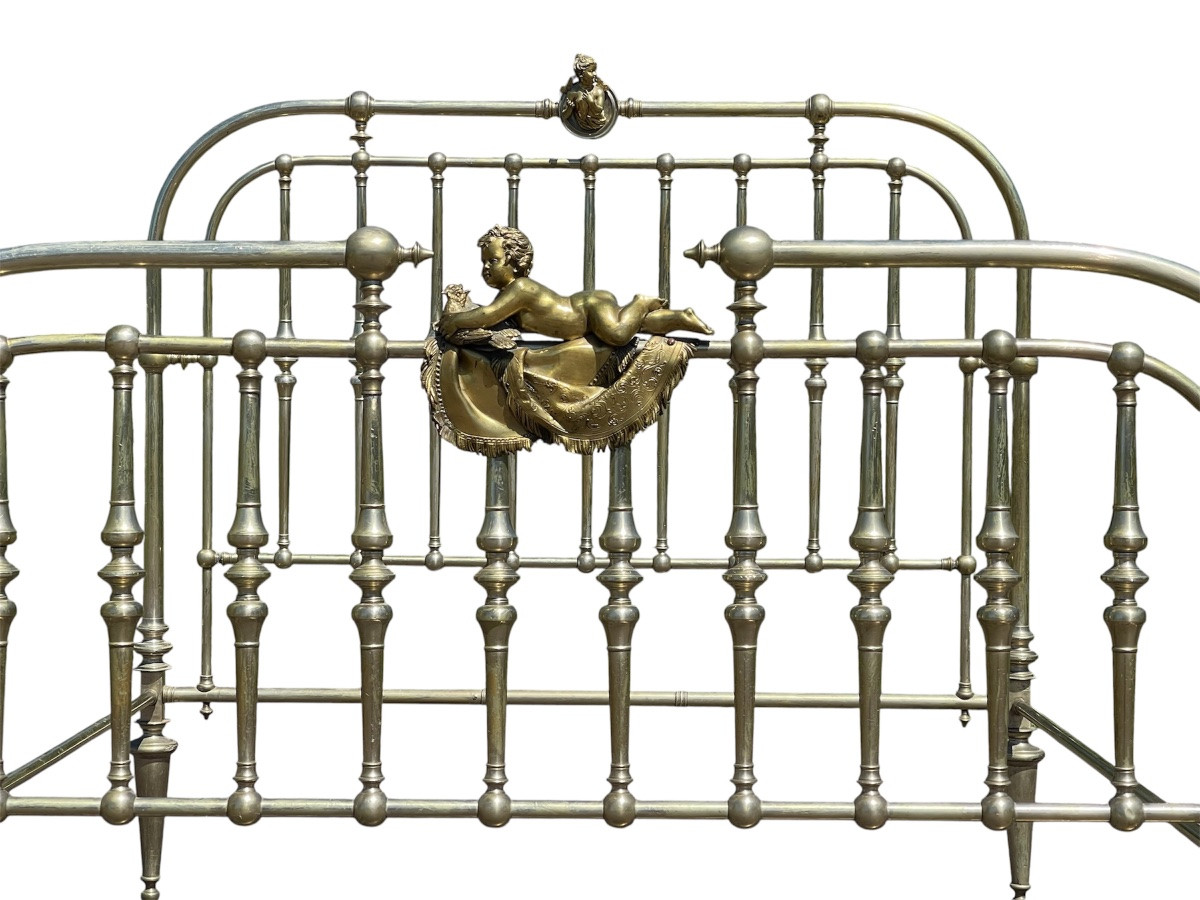 Large Brass And Gilt Bronze Bed Louis XVI Style-photo-5