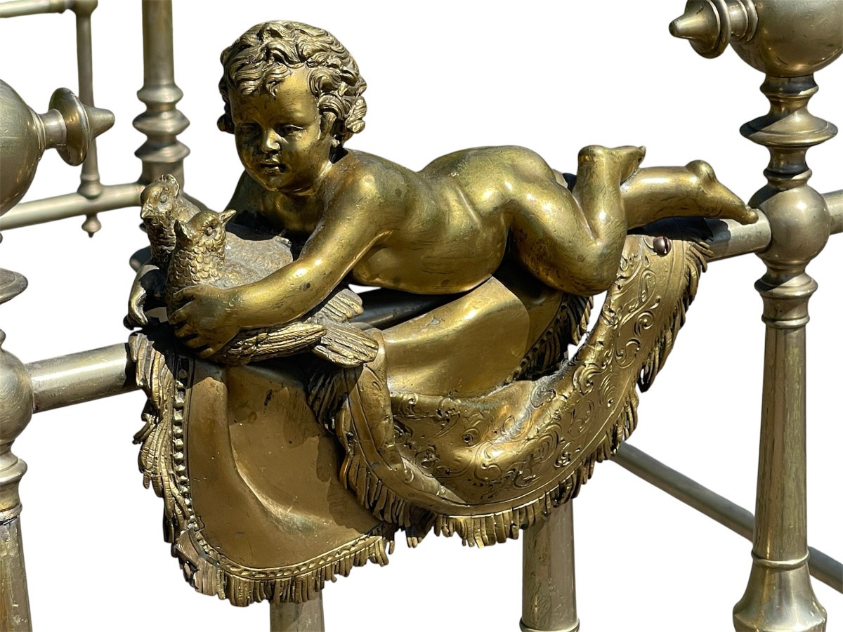 Large Brass And Gilt Bronze Bed Louis XVI Style-photo-6