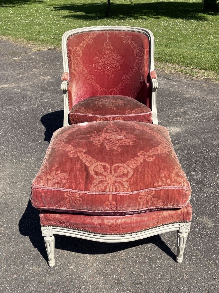 Duchesse brisée / Fauteuil/Bergère et son Pouf Style Louis XVI-photo-4