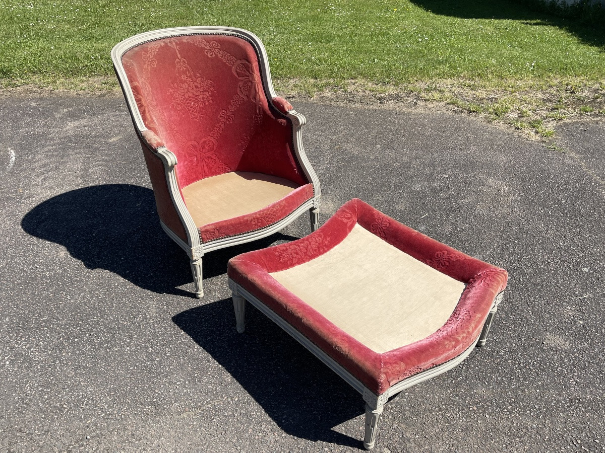 Duchesse brisée / Fauteuil/Bergère et son Pouf Style Louis XVI-photo-7