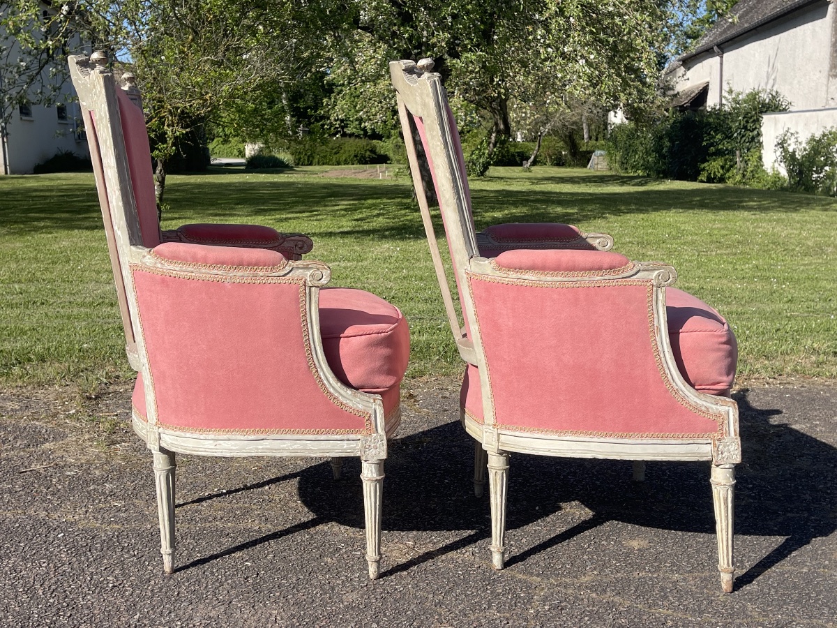 18th Century - Pair Of Louis XVI Period Bergères-photo-3