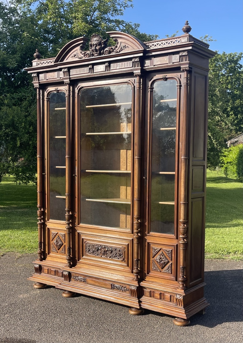 Bibliothèque ou Vitrine en Noyer Style Renaissance -photo-5