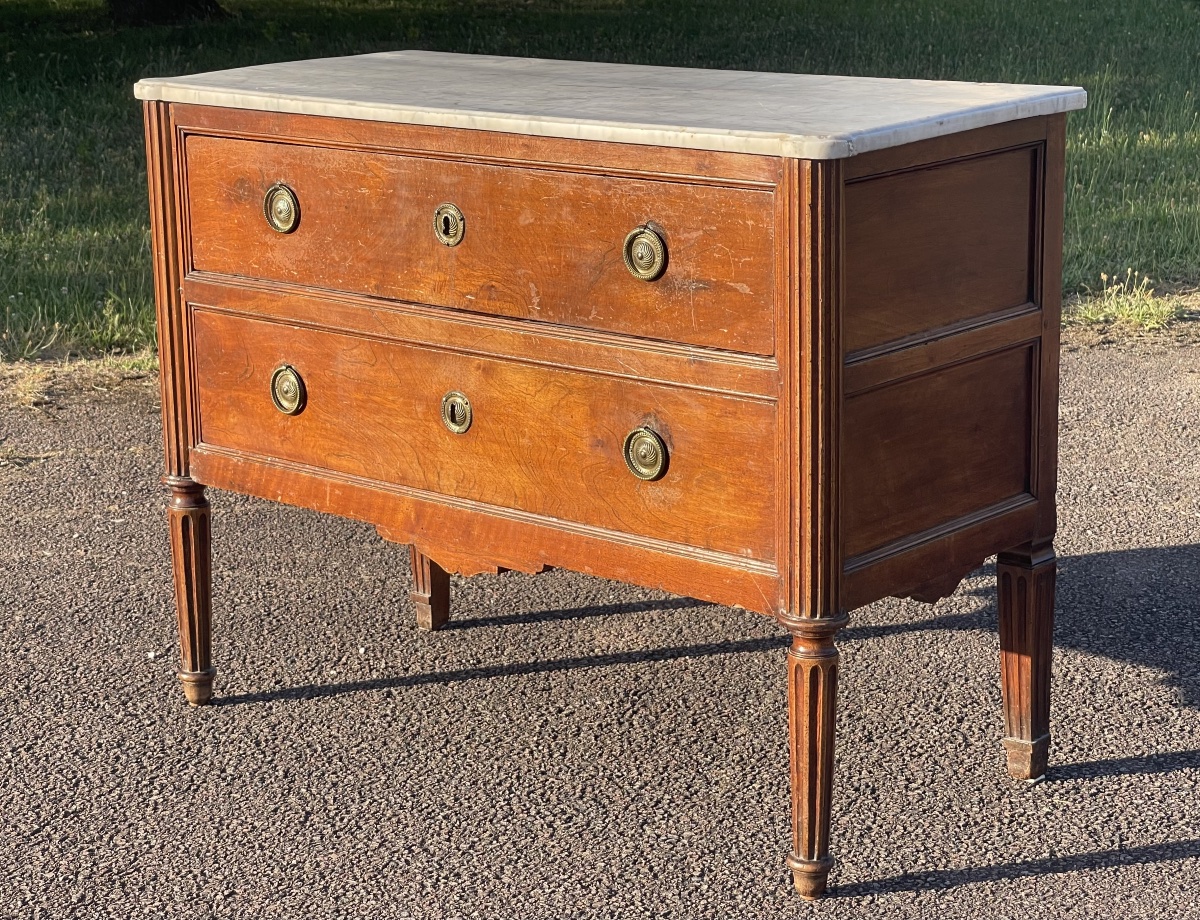 XVIIIe - Commode en Noyer d’époque Louis XVI-photo-2