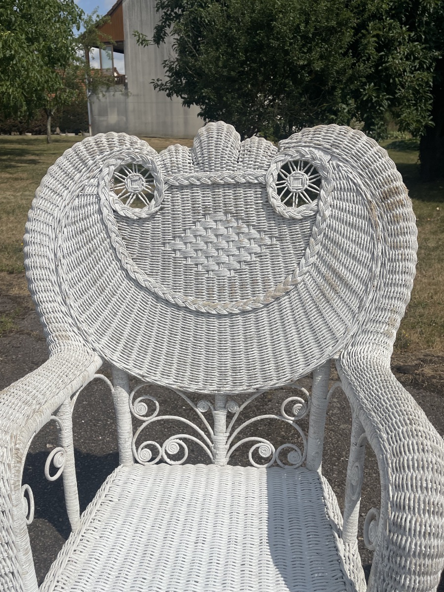 Miscellaneous Pair Of Rattan Garden Chairs And Table-photo-2