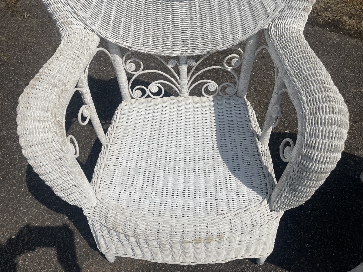 Miscellaneous Pair Of Rattan Garden Chairs And Table-photo-8